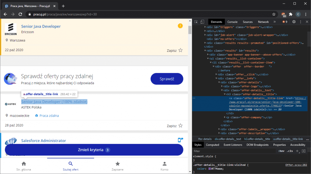 Web scraping on pracuj.pl
